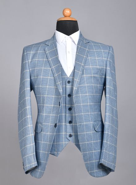 Suits Polyester Viscose Formal wear Regular fit Notch Collar Basic Check 3 Piece Suit La Scoot